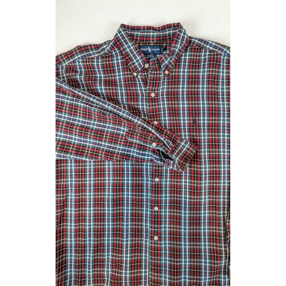 Ralph Lauren Blake Plaid Button Down XXL Shirt Mens Long Sleeve Cotton Red Green